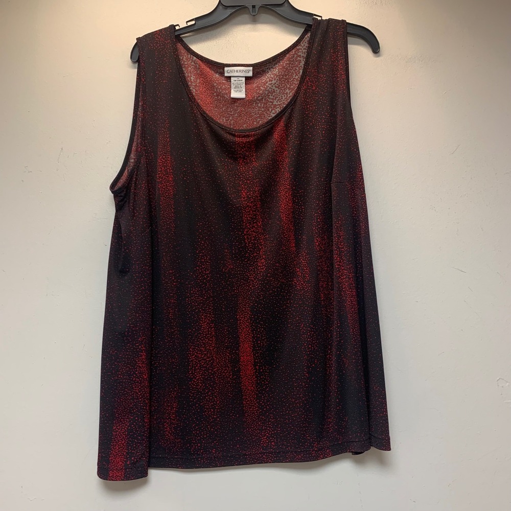 Catherines Tank Top Women 1X Black Red Excellent Stipple Print Scoop Neck 15503